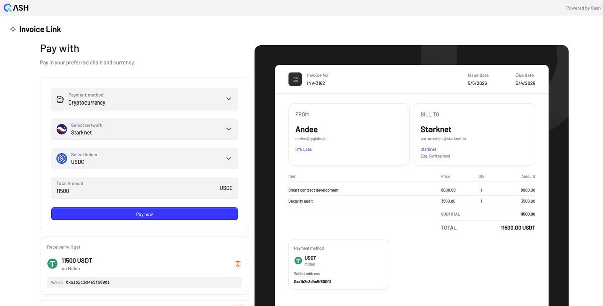 RYG Labs' client making payment from their preferred blockchain.